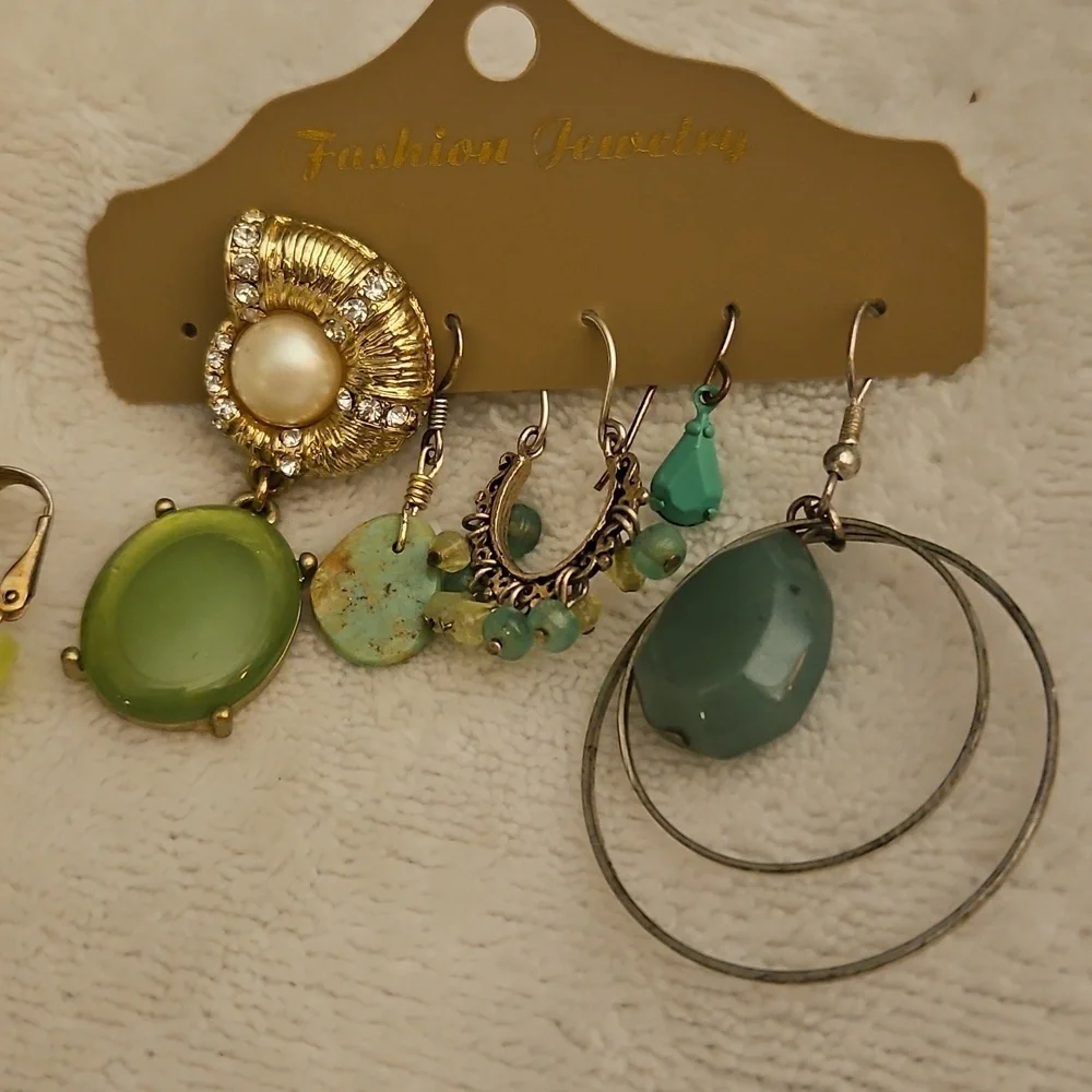 Vintage Six Single Lime Green Dangle Hoop Seashell Earring Collection